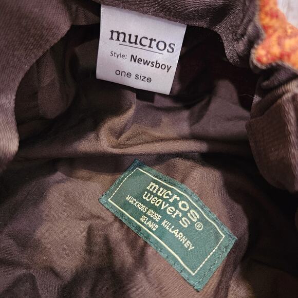 Mucros Weavers Ireland 100% Wool Orange Tweed Newsboy Hat Floral Preppy NWT - Picture 8 of 8